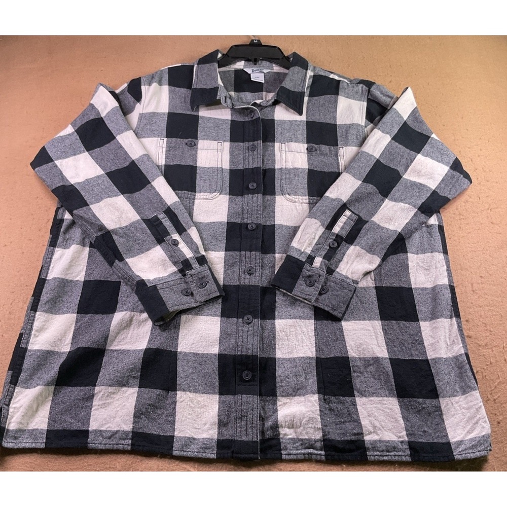Duluth Trading Co Womens XXL Black White Buffalo Check Flannel Button Down Shirt